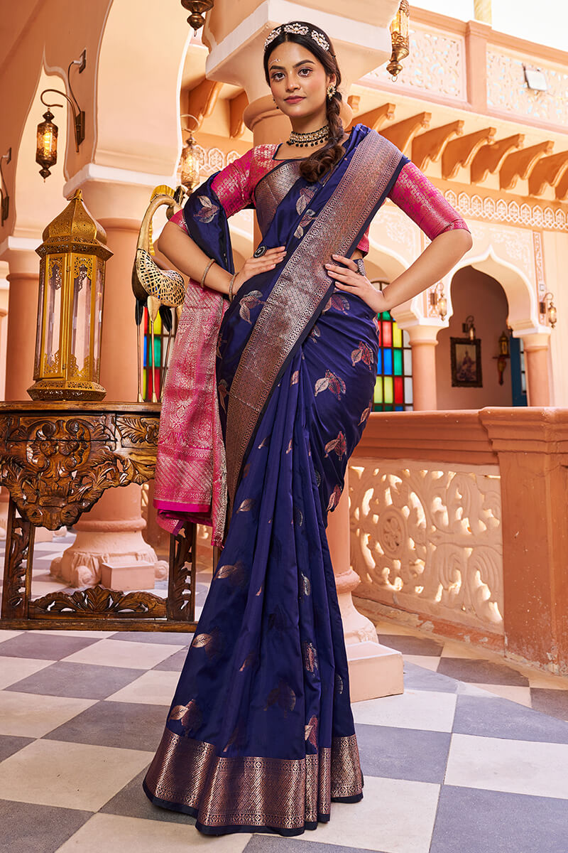 Inspiring Navy Blue Soft Banarasi Silk Saree With Entrancing Blouse Piece - Colorful Saree