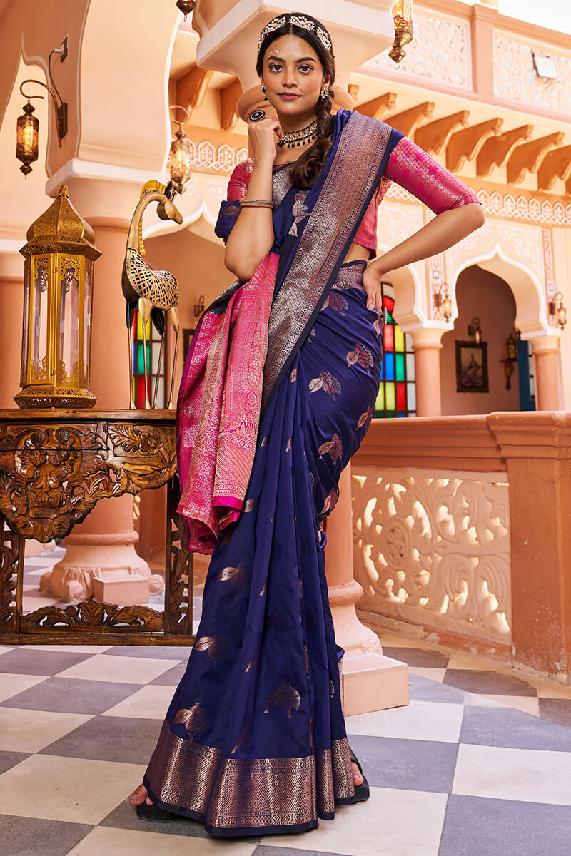Inspiring Navy Blue Soft Banarasi Silk Saree With Entrancing Blouse Piece - Colorful Saree
