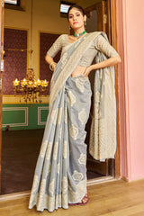 Comely Grey Linen Silk Saree With Excellent Blouse Piece - Colorful Saree