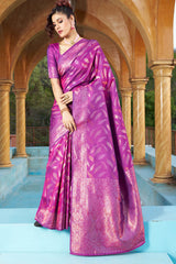 Outstanding Purple Soft Banarasi Silk Saree With Phenomenal Blouse Piece - Colorful Saree