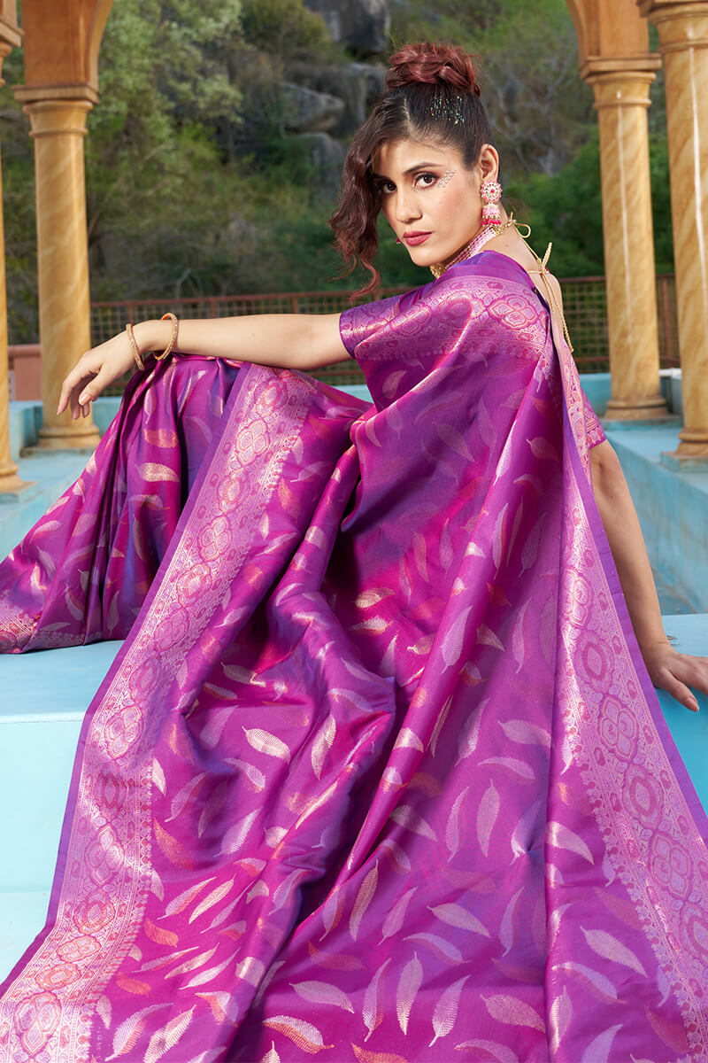 Outstanding Purple Soft Banarasi Silk Saree With Phenomenal Blouse Piece - Colorful Saree