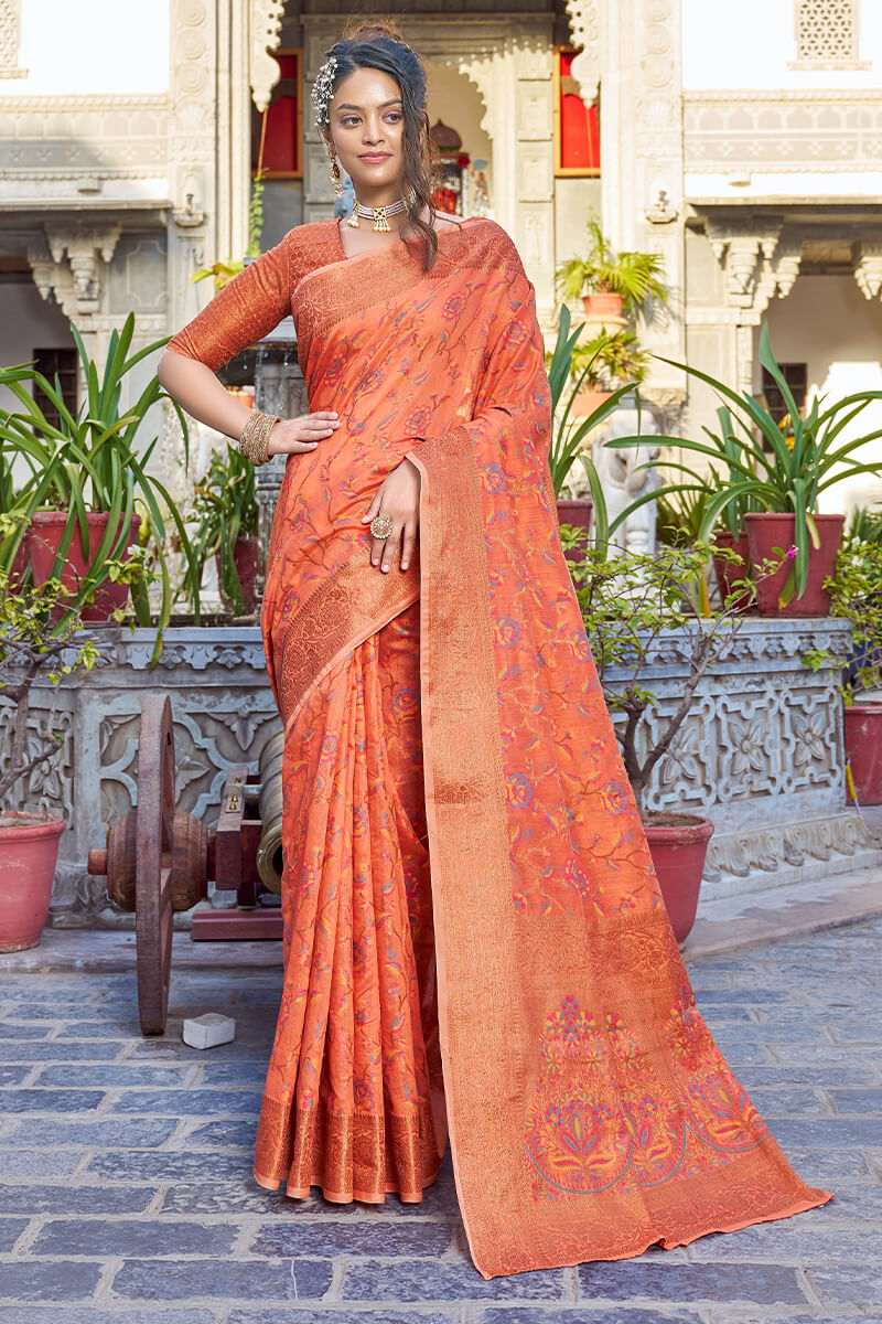 Radiant Orange Pashmina saree With Chatoyant Blouse Piece - Colorful Saree