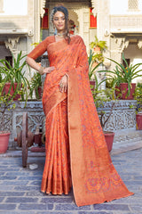 Radiant Orange Pashmina saree With Chatoyant Blouse Piece - Colorful Saree