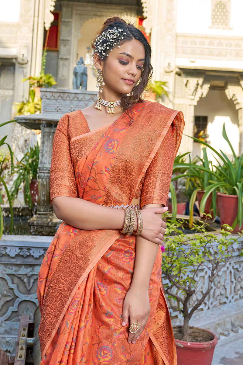 Radiant Orange Pashmina saree With Chatoyant Blouse Piece - Colorful Saree