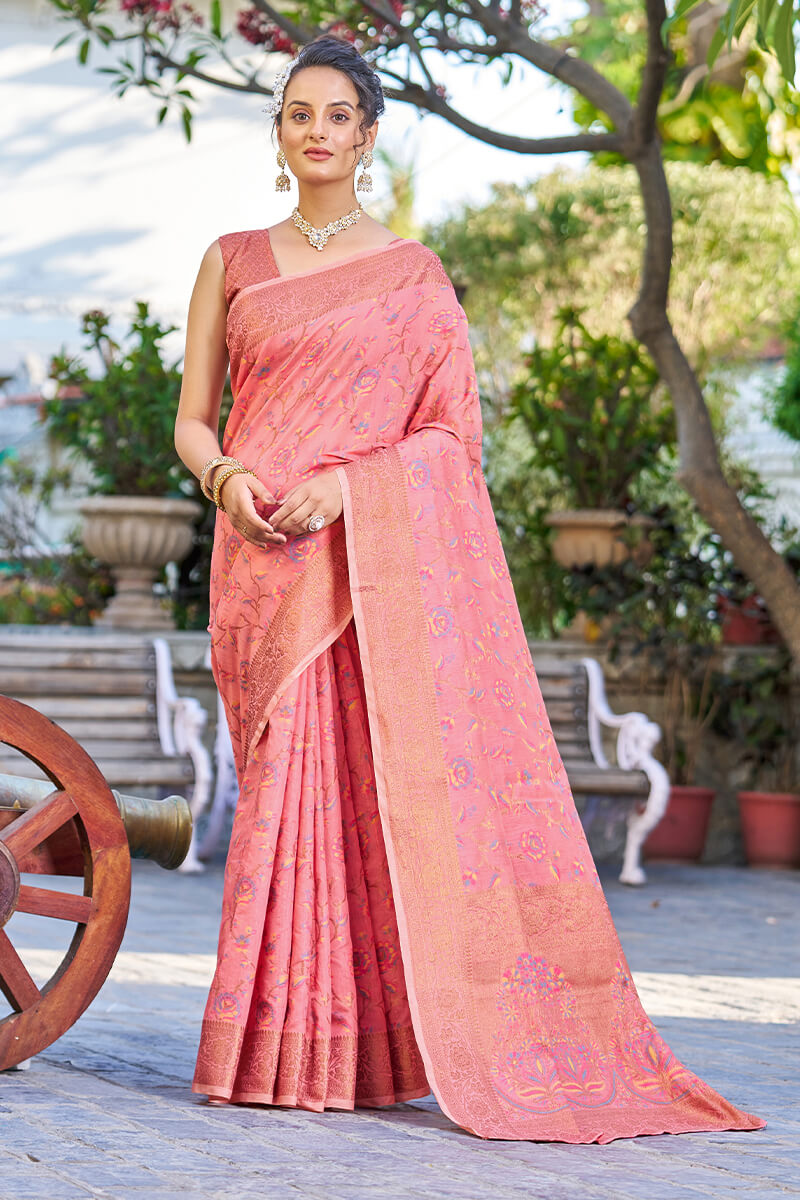 Opulent Pink Pashmina saree With Effervescent Blouse Piece - Colorful Saree