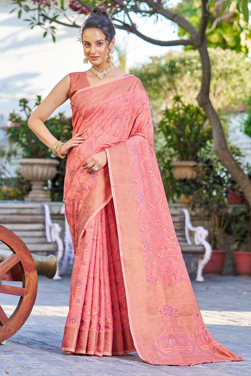 Opulent Pink Pashmina saree With Effervescent Blouse Piece - Colorful Saree