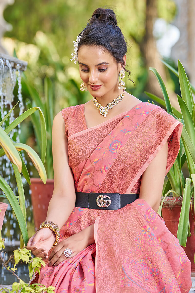 Opulent Pink Pashmina saree With Effervescent Blouse Piece - Colorful Saree