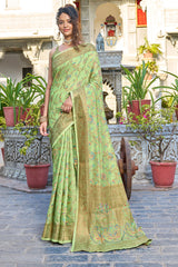 Glorious Pista Pashmina saree With Gossamer Blouse Piece - Colorful Saree