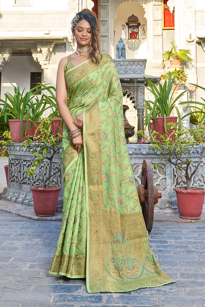 Glorious Pista Pashmina saree With Gossamer Blouse Piece - Colorful Saree