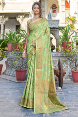 Glorious Pista Pashmina saree With Gossamer Blouse Piece - Colorful Saree