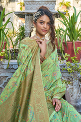 Glorious Pista Pashmina saree With Gossamer Blouse Piece - Colorful Saree