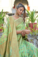 Glorious Pista Pashmina saree With Gossamer Blouse Piece - Colorful Saree