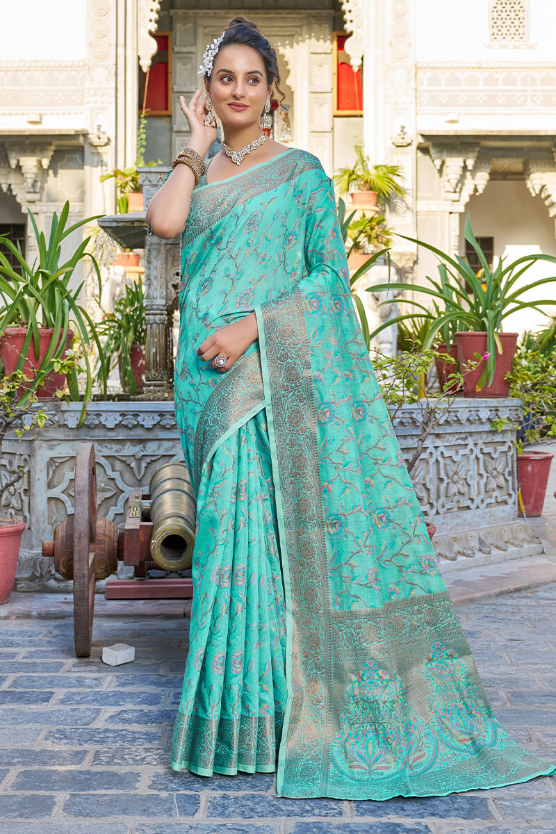 Exceptional Turquoise Pashmina saree With Seraglio Blouse Piece - Colorful Saree