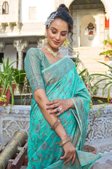 Exceptional Turquoise Pashmina saree With Seraglio Blouse Piece - Colorful Saree
