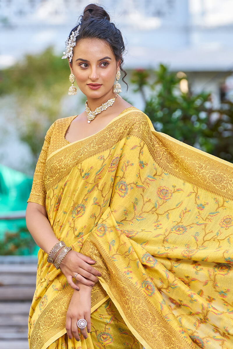 Delightful Yellow Pashmina saree With Seraglio Blouse Piece - Colorful Saree