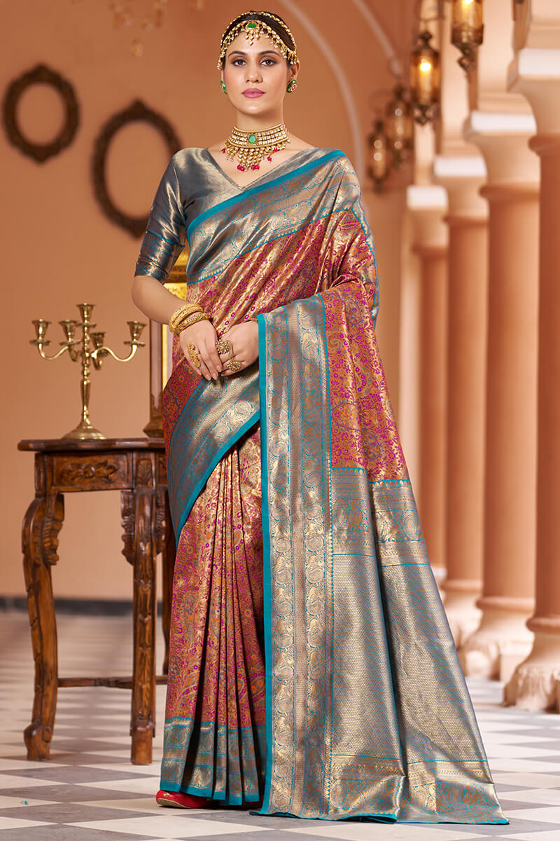 Inspiring Multicolor Kanjivaram Silk Saree With Luxuriant Blouse Piece - Colorful Saree