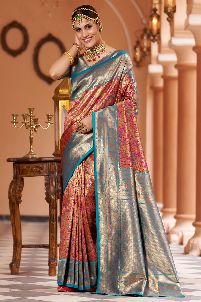 Inspiring Multicolor Kanjivaram Silk Saree With Luxuriant Blouse Piece - Colorful Saree