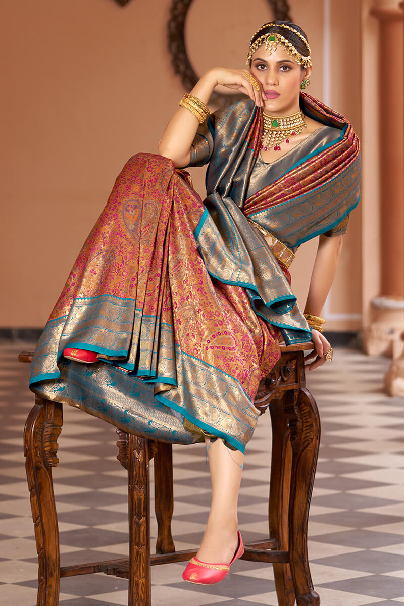 Inspiring Multicolor Kanjivaram Silk Saree With Luxuriant Blouse Piece - Colorful Saree