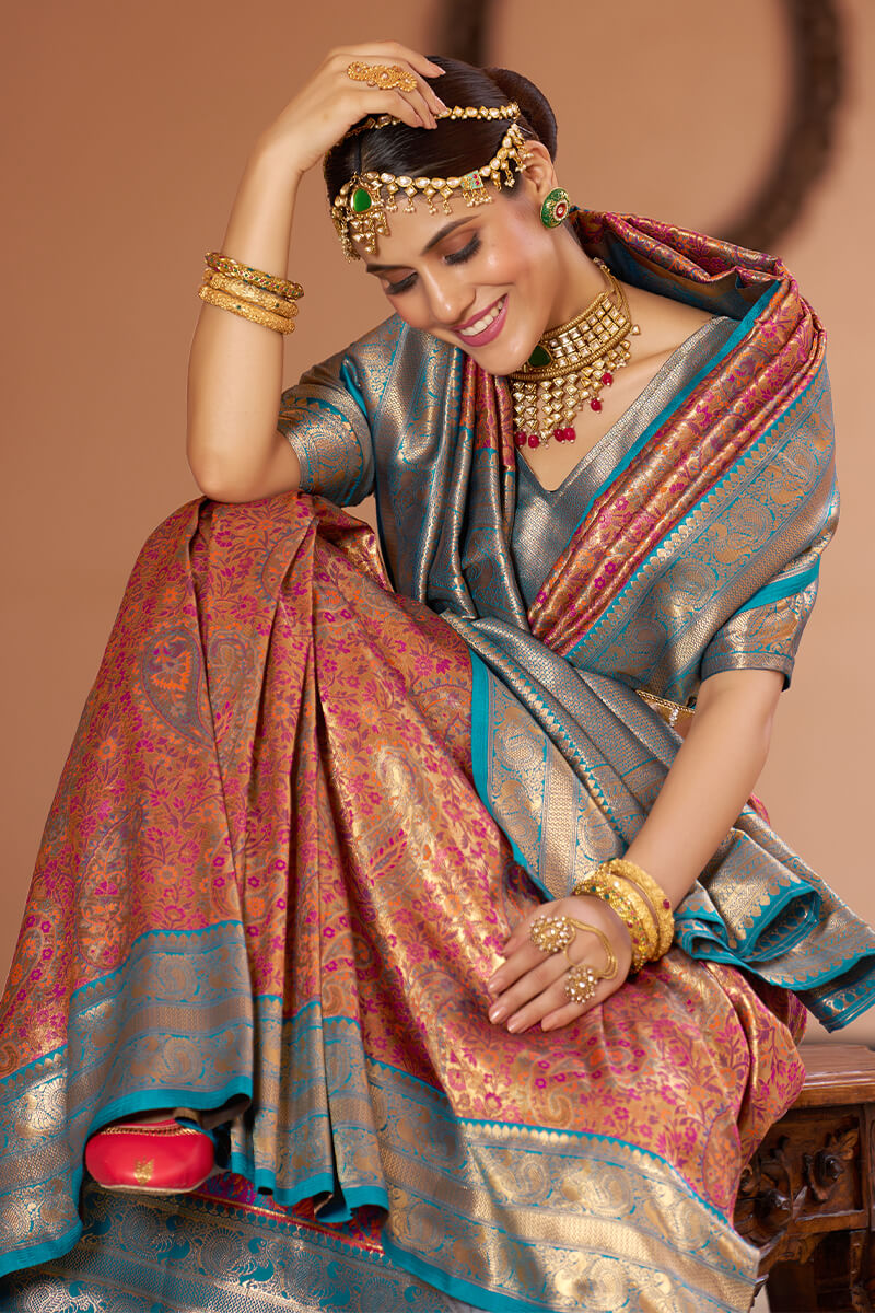 Inspiring Multicolor Kanjivaram Silk Saree With Luxuriant Blouse Piece - Colorful Saree