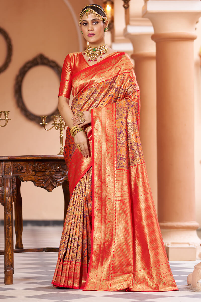 Fairytale Multicolor Kanjivaram Silk Saree With Smashing Blouse Piece - Colorful Saree