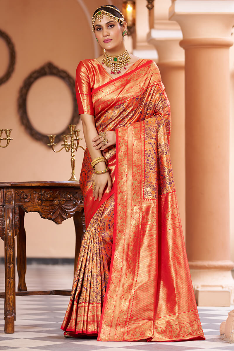 Fairytale Multicolor Kanjivaram Silk Saree With Smashing Blouse Piece - Colorful Saree