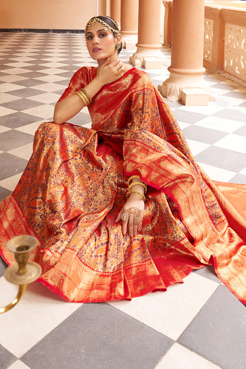 Fairytale Multicolor Kanjivaram Silk Saree With Smashing Blouse Piece - Colorful Saree