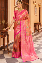 Sempiternal Multicolor Kanjivaram Silk Saree With Serendipity Blouse Piece - Colorful Saree