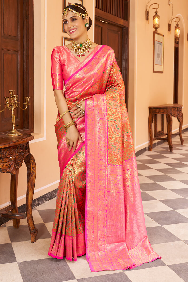 Sempiternal Multicolor Kanjivaram Silk Saree With Serendipity Blouse Piece - Colorful Saree