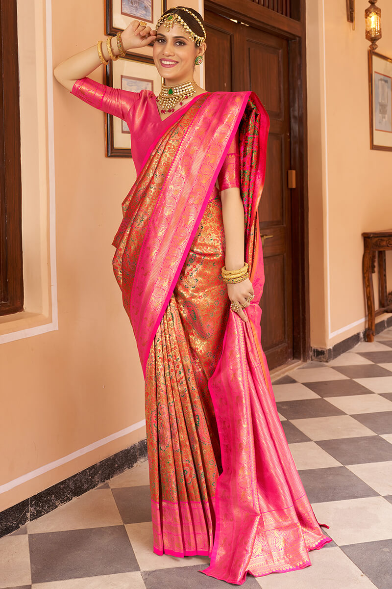 Sempiternal Multicolor Kanjivaram Silk Saree With Serendipity Blouse Piece - Colorful Saree