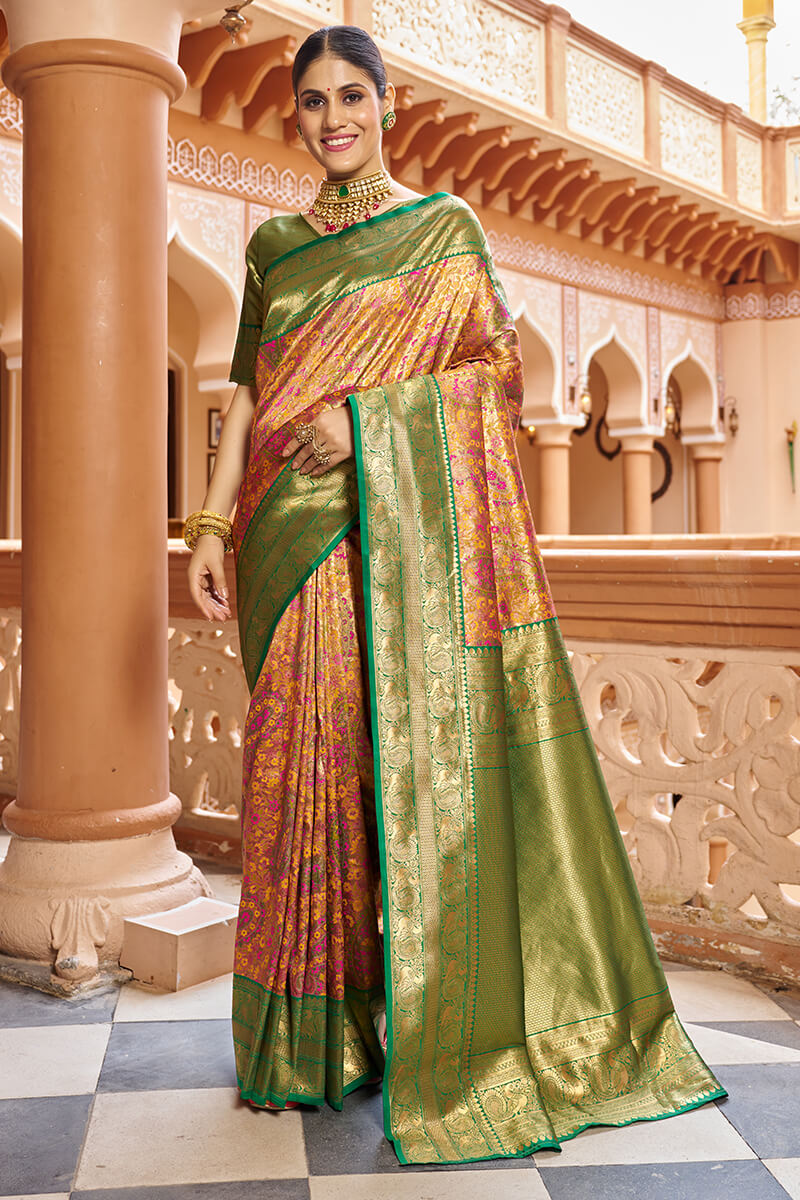 Stunner Multicolor Kanjivaram Silk Saree With Propinquity Blouse Piece - Colorful Saree