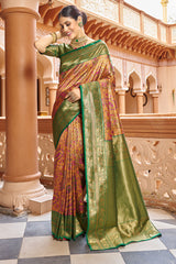 Stunner Multicolor Kanjivaram Silk Saree With Propinquity Blouse Piece - Colorful Saree