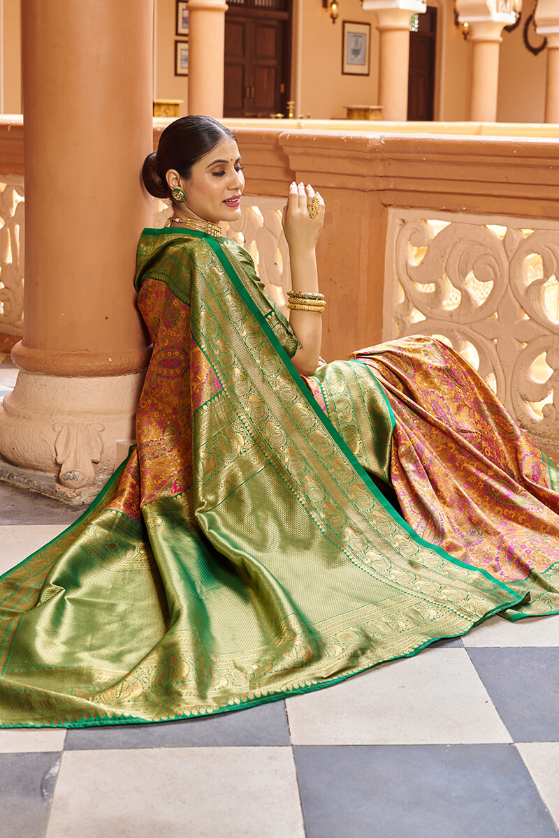 Stunner Multicolor Kanjivaram Silk Saree With Propinquity Blouse Piece - Colorful Saree