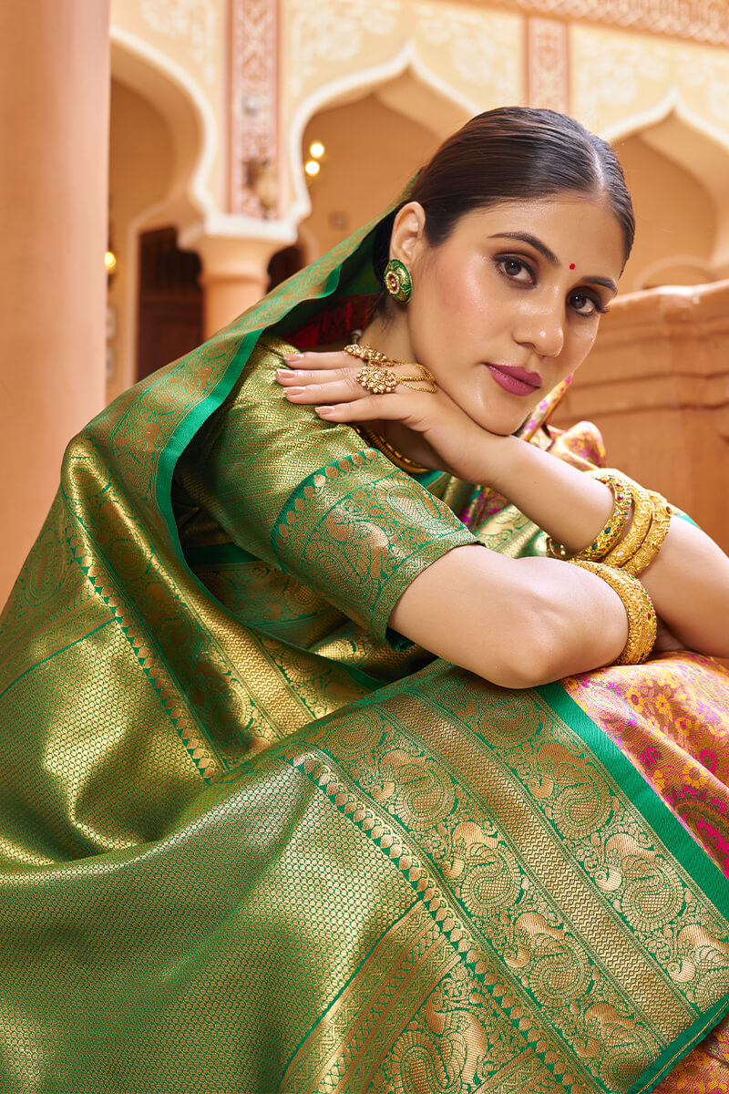 Stunner Multicolor Kanjivaram Silk Saree With Propinquity Blouse Piece - Colorful Saree