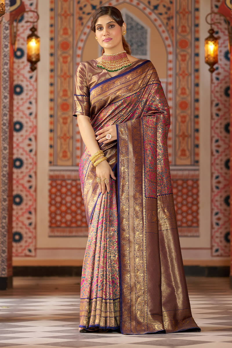 Twirling Multicolor Kanjivaram Silk Saree With Mellifluous Blouse Piece - Colorful Saree