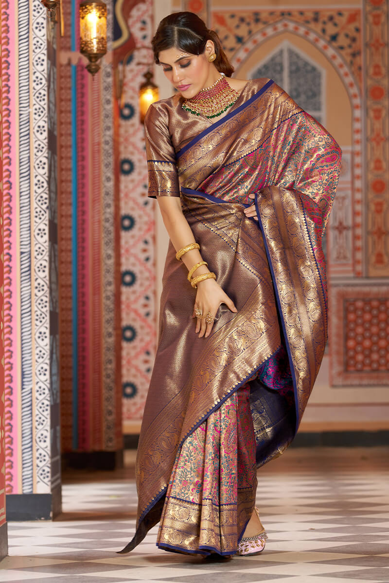 Twirling Multicolor Kanjivaram Silk Saree With Mellifluous Blouse Piece - Colorful Saree