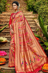 Marvellous Red Paithani Silk Saree With Profuse Blouse Piece - Colorful Saree