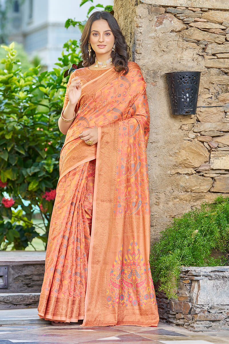 Classic Orange Pashmina saree With Engaging Blouse Piece - Colorful Saree