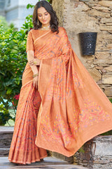 Classic Orange Pashmina saree With Engaging Blouse Piece - Colorful Saree