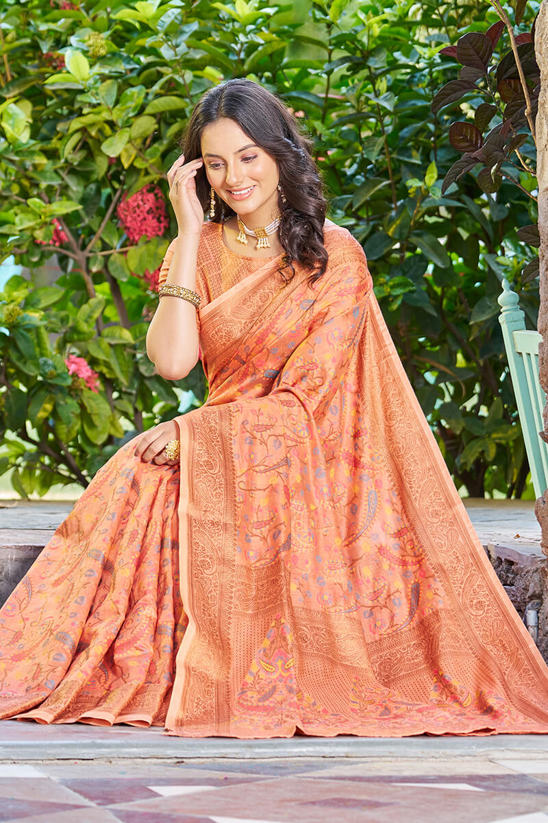 Classic Orange Pashmina saree With Engaging Blouse Piece - Colorful Saree