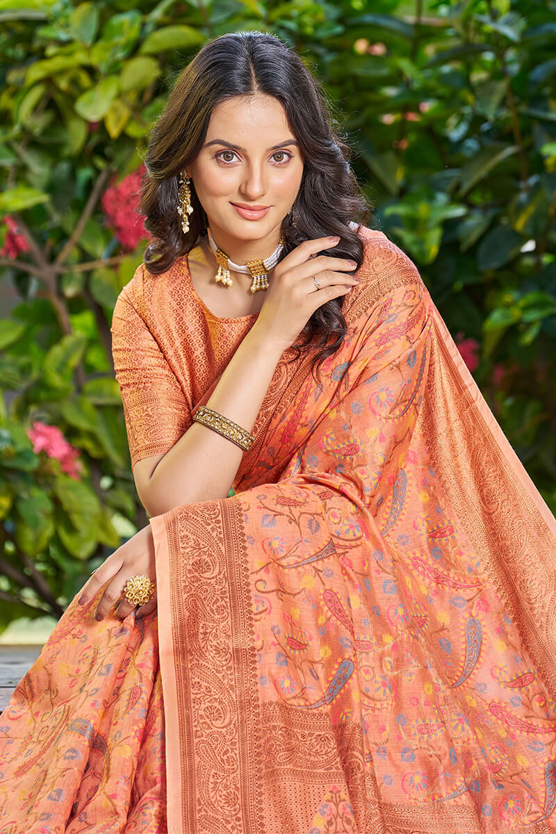 Classic Orange Pashmina saree With Engaging Blouse Piece - Colorful Saree