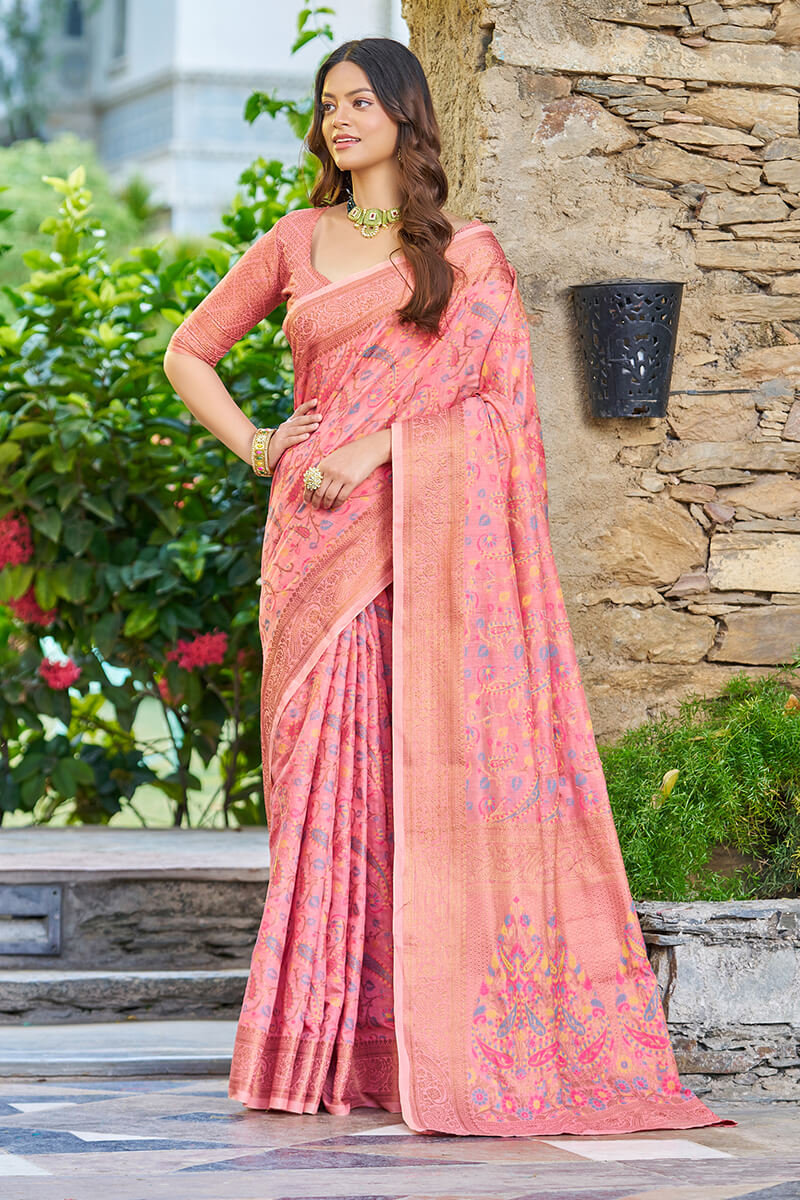 Super classy Pink Pashmina saree With Exuberant Blouse Piece - Colorful Saree