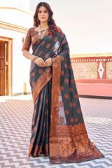 Demanding Black Banarasi Silk Saree With Pretty Blouse Piece - Colorful Saree