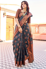 Demanding Black Banarasi Silk Saree With Pretty Blouse Piece - Colorful Saree