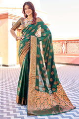 Blooming Dark Green Banarasi Silk Saree With Engrossing Blouse Piece - Colorful Saree