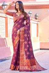 Flamboyant Purple Banarasi Silk Saree With Adorning Blouse Piece - Colorful Saree