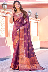 Flamboyant Purple Banarasi Silk Saree With Adorning Blouse Piece - Colorful Saree