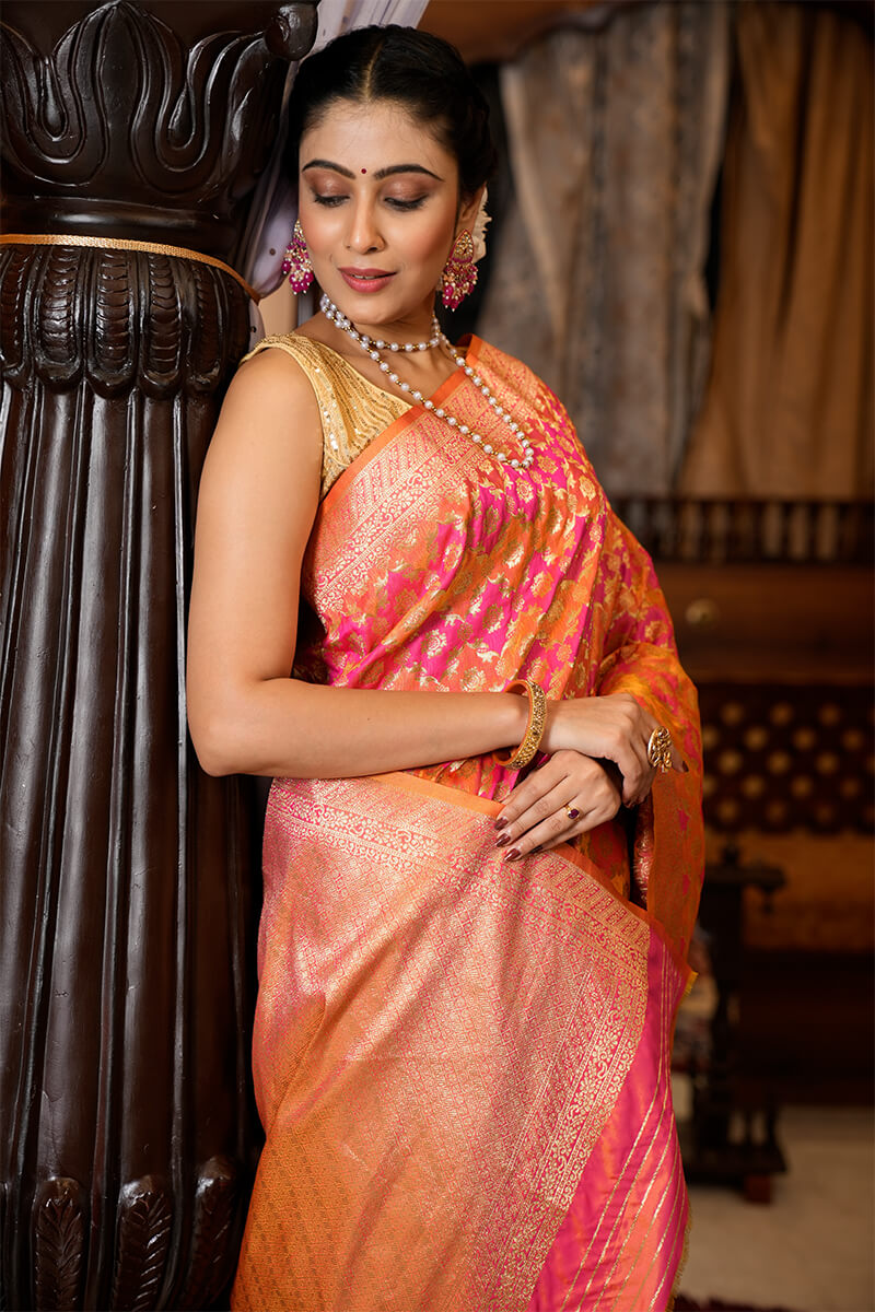 Flaunt Pink Kanjivaram Silk With Smashing Blouse Piece - Colorful Saree