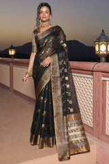 Transcendent Black Soft Silk Saree with Magnificat Blouse Piece - Colorful Saree