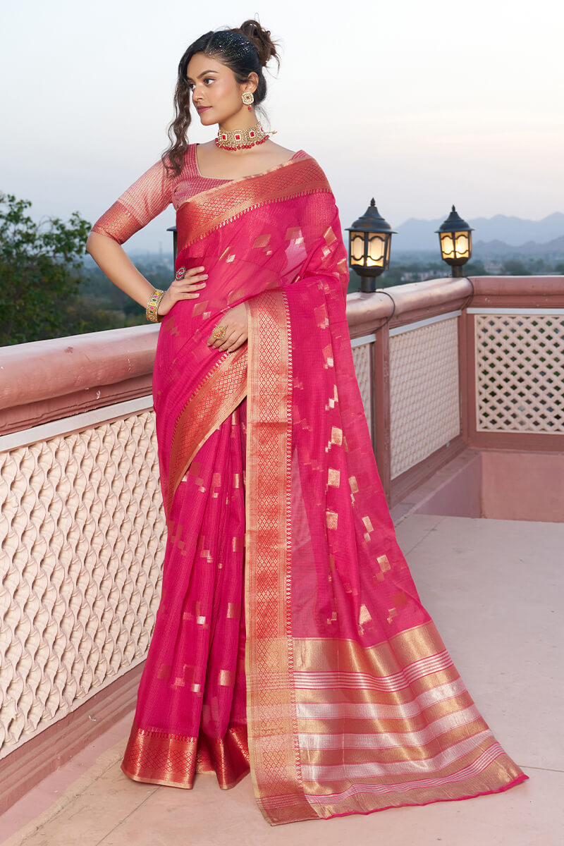 Incomparable Dark Pink Soft Silk Saree with Most Flattering Blouse Piece - Colorful Saree