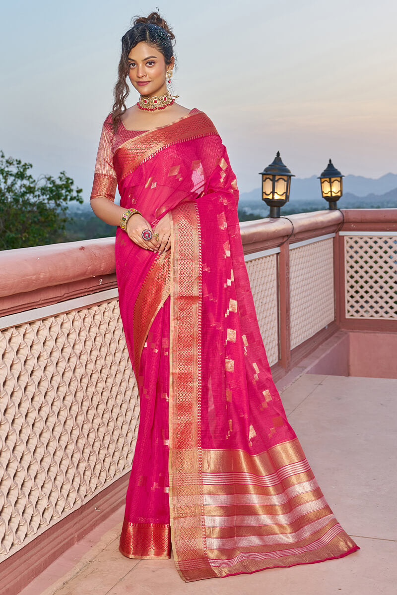 Incomparable Dark Pink Soft Silk Saree with Most Flattering Blouse Piece - Colorful Saree